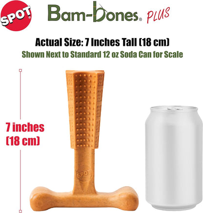 Bam-Bones Plus T Bone – Bamboo Fiber & Nylon Dog Chew Toy for Moderate to Aggressive Chewers, Durable Long Lasting & Non-Splintering, Beef Flavor Toy for Adult Dogs & Puppies Under 60 lbs, 6 in
