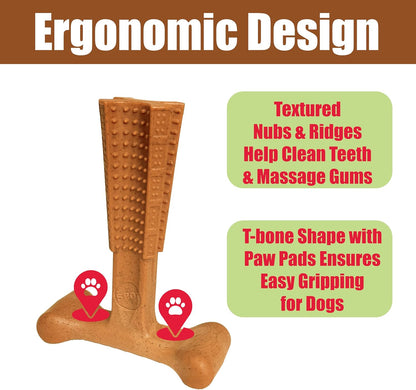Bam-Bones Plus T Bone – Bamboo Fiber & Nylon Dog Chew Toy for Moderate to Aggressive Chewers, Durable Long Lasting & Non-Splintering, Beef Flavor Toy for Adult Dogs & Puppies Under 60 lbs, 6 in