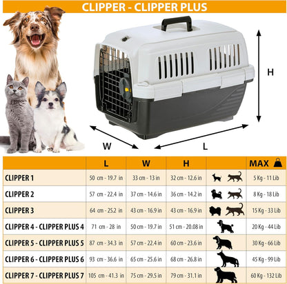 Clipper 2 Cat Carrier, IATA, Small Dog and Cat Carrier Max 8 kg, Rigid Carrier, Travel Animals Car Plane, Train, 57 x 37 x H 36 cm, Steel Door, Secure Closure
