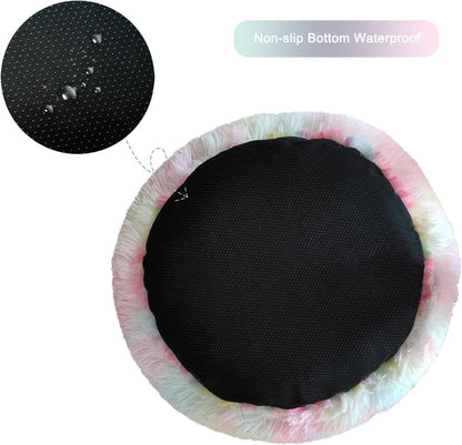 Calming Dog Bed for Small Dogs, Fluffy Soft Cozy Cat Bed, Faux Fur Anti-Anxiety Plush Washable Pet Donut Cuddler for All Seasons 20IN, Mixed Rainbow