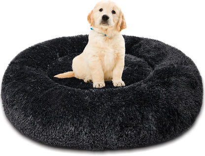 Calming Dog Bed for Small Dogs, Fluffy Soft Cozy Cat Bed, Faux Fur Anti-Anxiety Plush Washable Pet Donut Cuddler for All Seasons 20IN, Mixed Rainbow