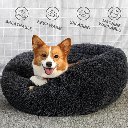 Calming Dog Bed for Small Dogs, Fluffy Soft Cozy Cat Bed, Faux Fur Anti-Anxiety Plush Washable Pet Donut Cuddler for All Seasons 20IN, Mixed Rainbow