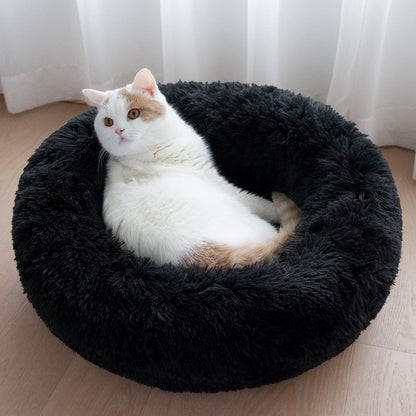 Calming Dog Bed for Small Dogs, Fluffy Soft Cozy Cat Bed, Faux Fur Anti-Anxiety Plush Washable Pet Donut Cuddler for All Seasons 20IN, Mixed Rainbow