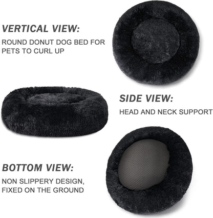 Calming Dog Bed for Small Dogs, Fluffy Soft Cozy Cat Bed, Faux Fur Anti-Anxiety Plush Washable Pet Donut Cuddler for All Seasons 20IN, Mixed Rainbow