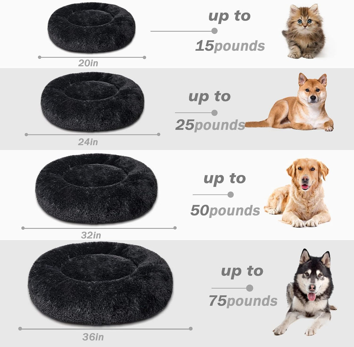 Calming Dog Bed for Small Dogs, Fluffy Soft Cozy Cat Bed, Faux Fur Anti-Anxiety Plush Washable Pet Donut Cuddler for All Seasons 20IN, Mixed Rainbow