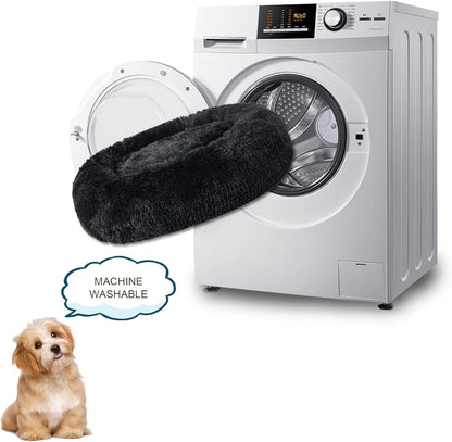 Calming Dog Bed for Small Dogs, Fluffy Soft Cozy Cat Bed, Faux Fur Anti-Anxiety Plush Washable Pet Donut Cuddler for All Seasons 20IN, Mixed Rainbow