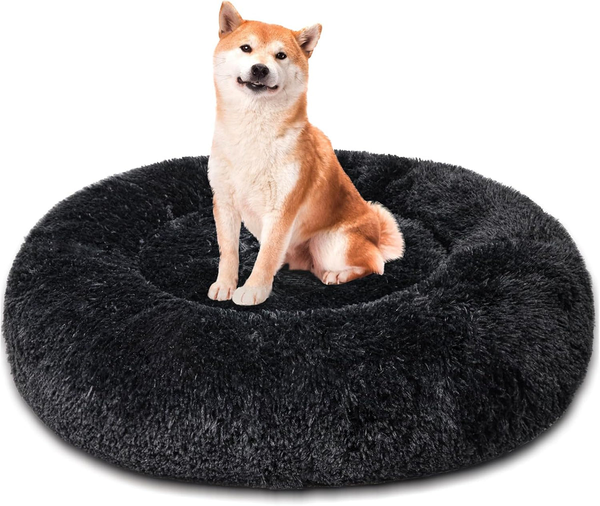 Calming Dog Bed for Small Dogs, Fluffy Soft Cozy Cat Bed, Faux Fur Anti-Anxiety Plush Washable Pet Donut Cuddler for All Seasons 20IN, Mixed Rainbow