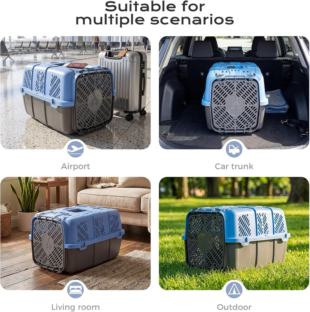Airline Approved Cat Carrier, Hard Shell Carrier Cat, Top Loading Cat Carrier with Top & Front Dual Door, 360° Ventilation Security Lock for Small Cats and Dogs Grey (Blue)