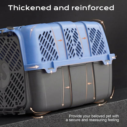 Airline Approved Cat Carrier, Hard Shell Carrier Cat, Top Loading Cat Carrier with Top & Front Dual Door, 360° Ventilation Security Lock for Small Cats and Dogs Grey (Blue)