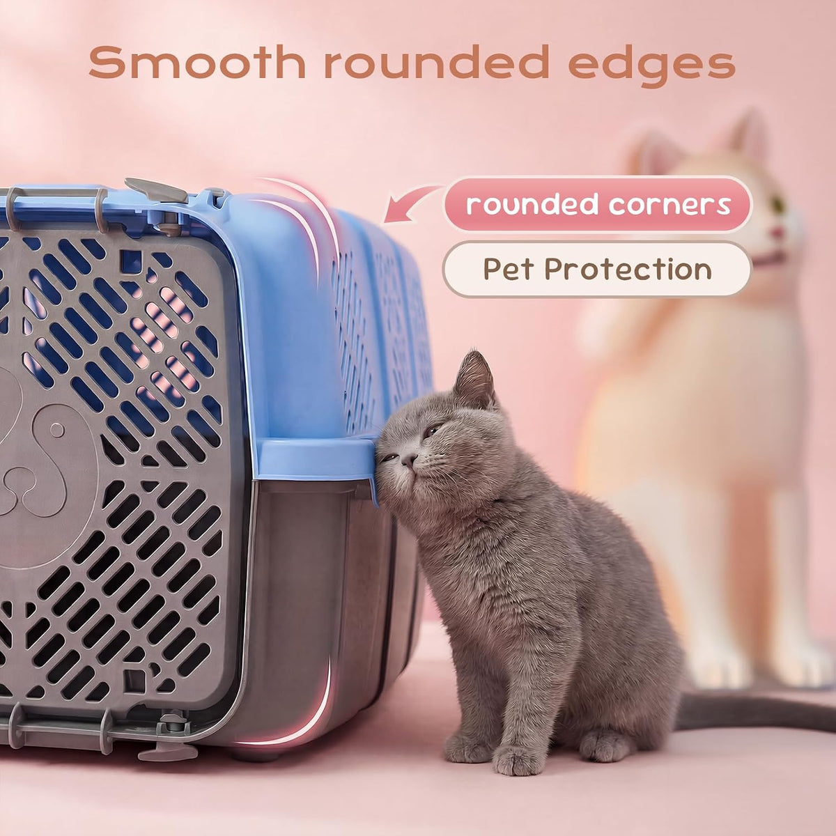 Airline Approved Cat Carrier, Hard Shell Carrier Cat, Top Loading Cat Carrier with Top & Front Dual Door, 360° Ventilation Security Lock for Small Cats and Dogs Grey (Blue)