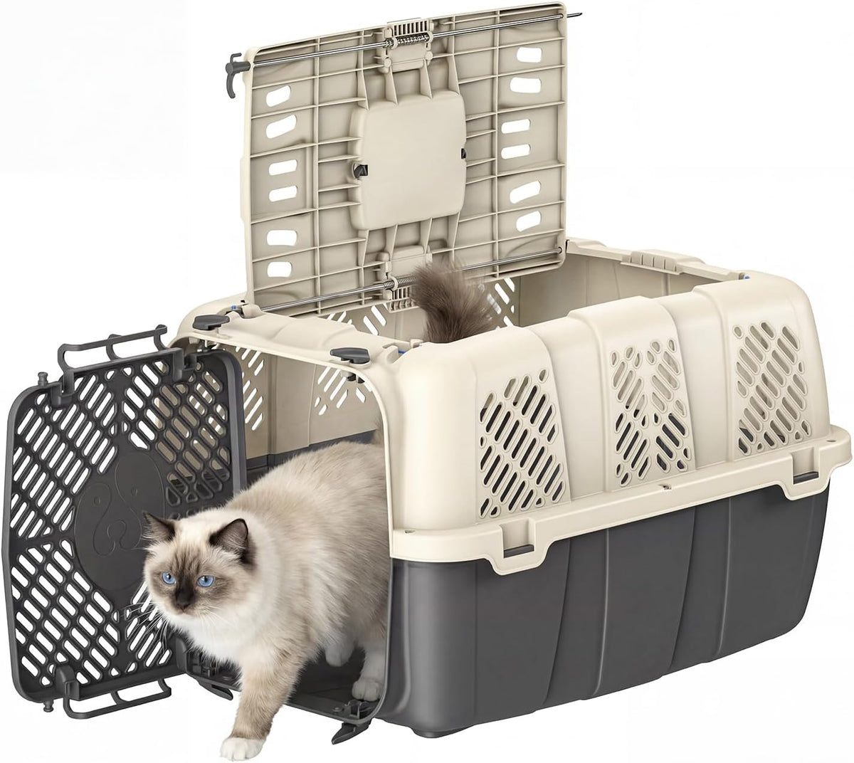 Airline Approved Cat Carrier, Hard Shell Carrier Cat, Top Loading Cat Carrier with Top & Front Dual Door, 360° Ventilation Security Lock for Small Cats and Dogs Grey (Blue)