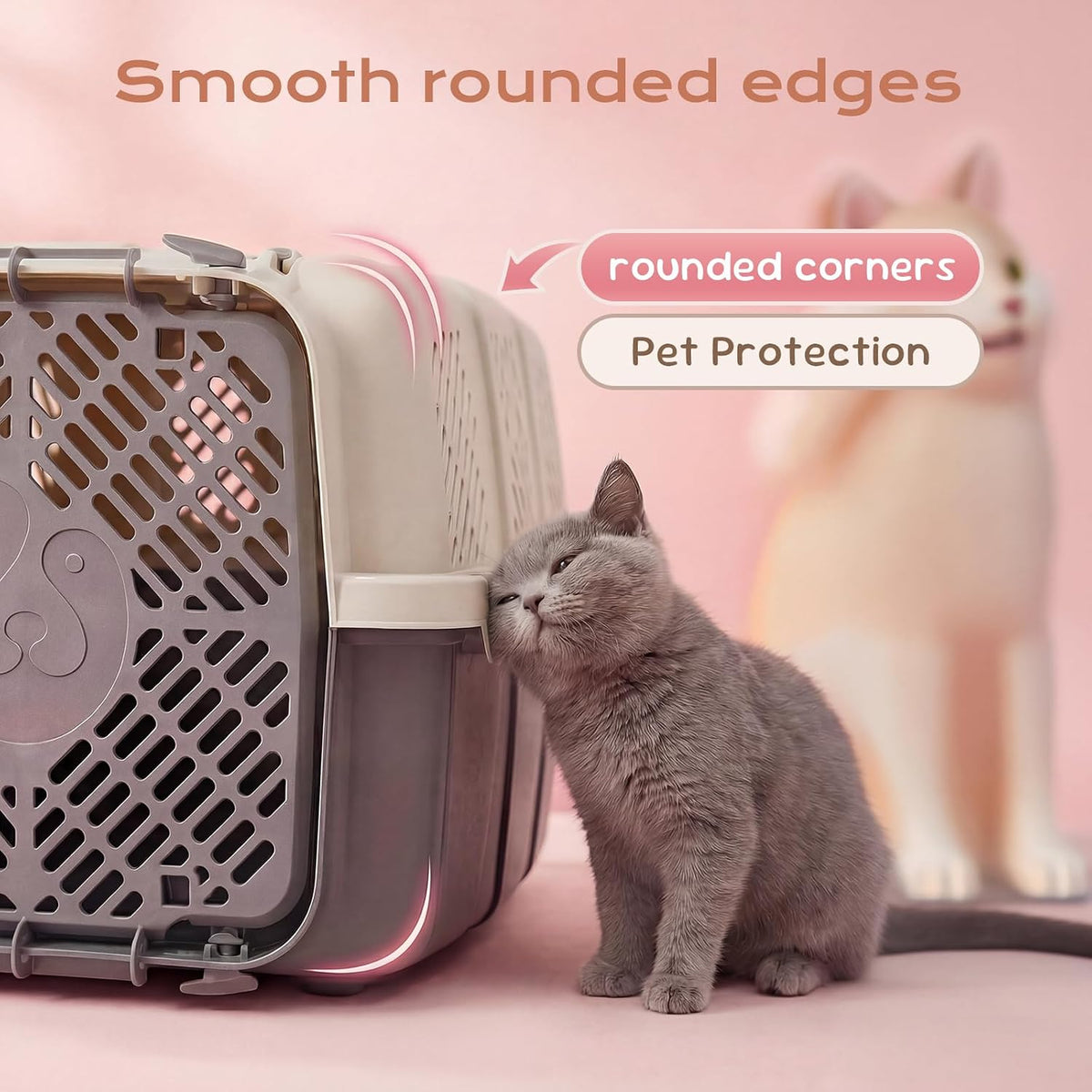 Airline Approved Cat Carrier, Hard Shell Carrier Cat, Top Loading Cat Carrier with Top & Front Dual Door, 360° Ventilation Security Lock for Small Cats and Dogs Grey (Blue)