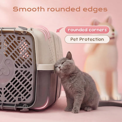 Airline Approved Cat Carrier, Hard Shell Carrier Cat, Top Loading Cat Carrier with Top & Front Dual Door, 360° Ventilation Security Lock for Small Cats and Dogs Grey (Blue)