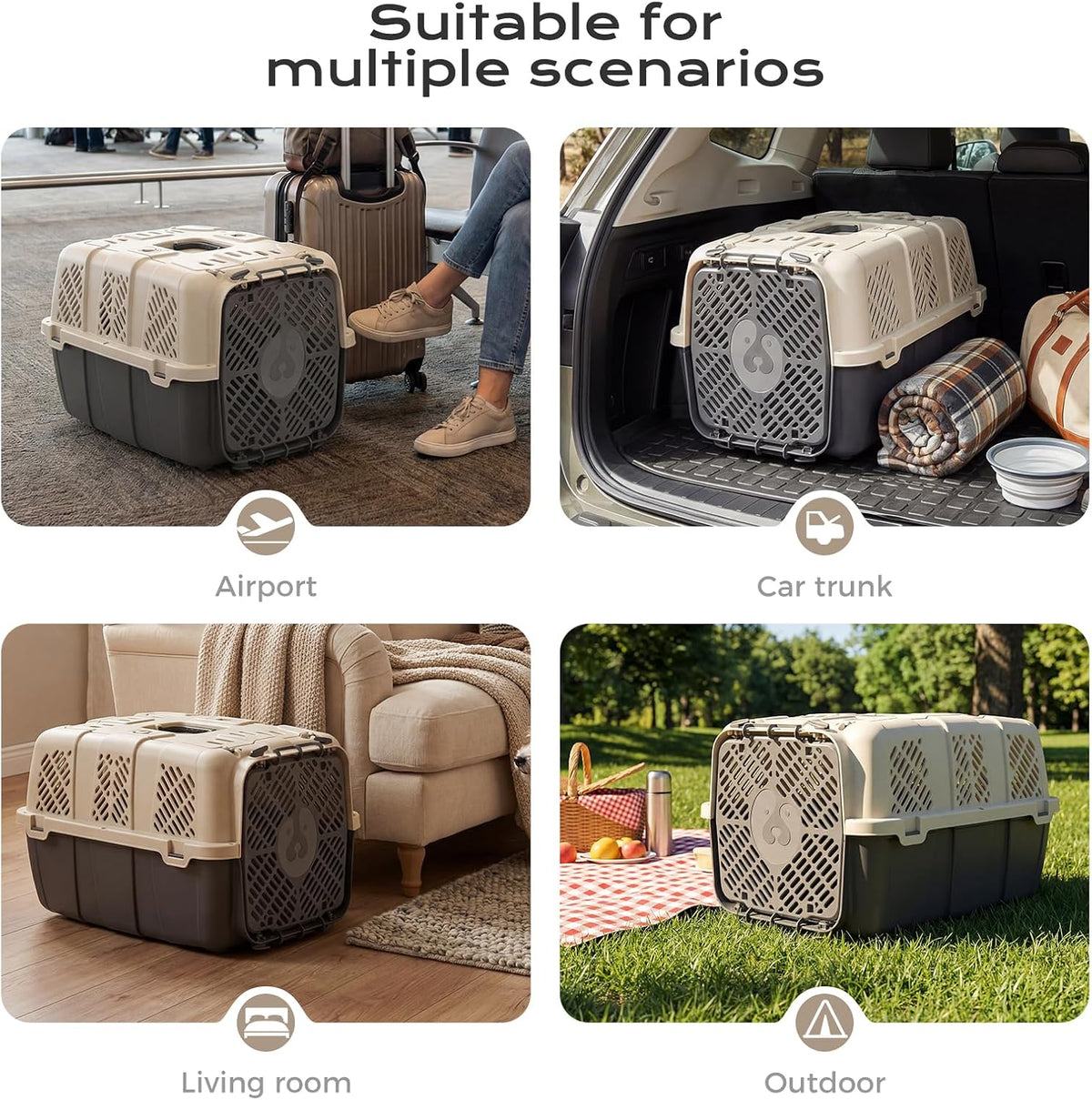 Airline Approved Cat Carrier, Hard Shell Carrier Cat, Top Loading Cat Carrier with Top & Front Dual Door, 360° Ventilation Security Lock for Small Cats and Dogs Grey (Blue)