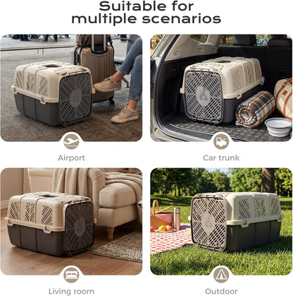 Airline Approved Cat Carrier, Hard Shell Carrier Cat, Top Loading Cat Carrier with Top & Front Dual Door, 360° Ventilation Security Lock for Small Cats and Dogs Grey (Blue)