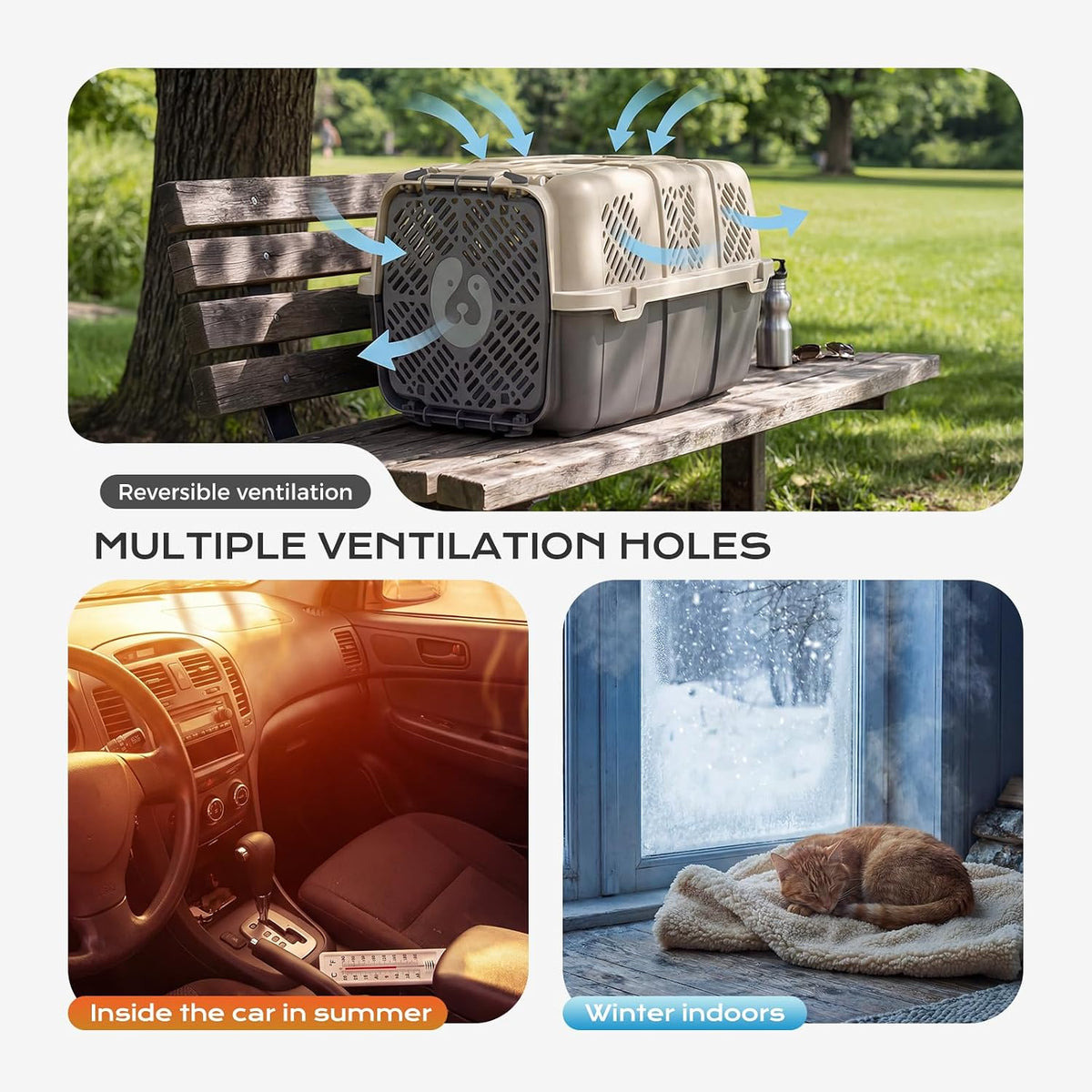 Airline Approved Cat Carrier, Hard Shell Carrier Cat, Top Loading Cat Carrier with Top & Front Dual Door, 360° Ventilation Security Lock for Small Cats and Dogs Grey (Blue)