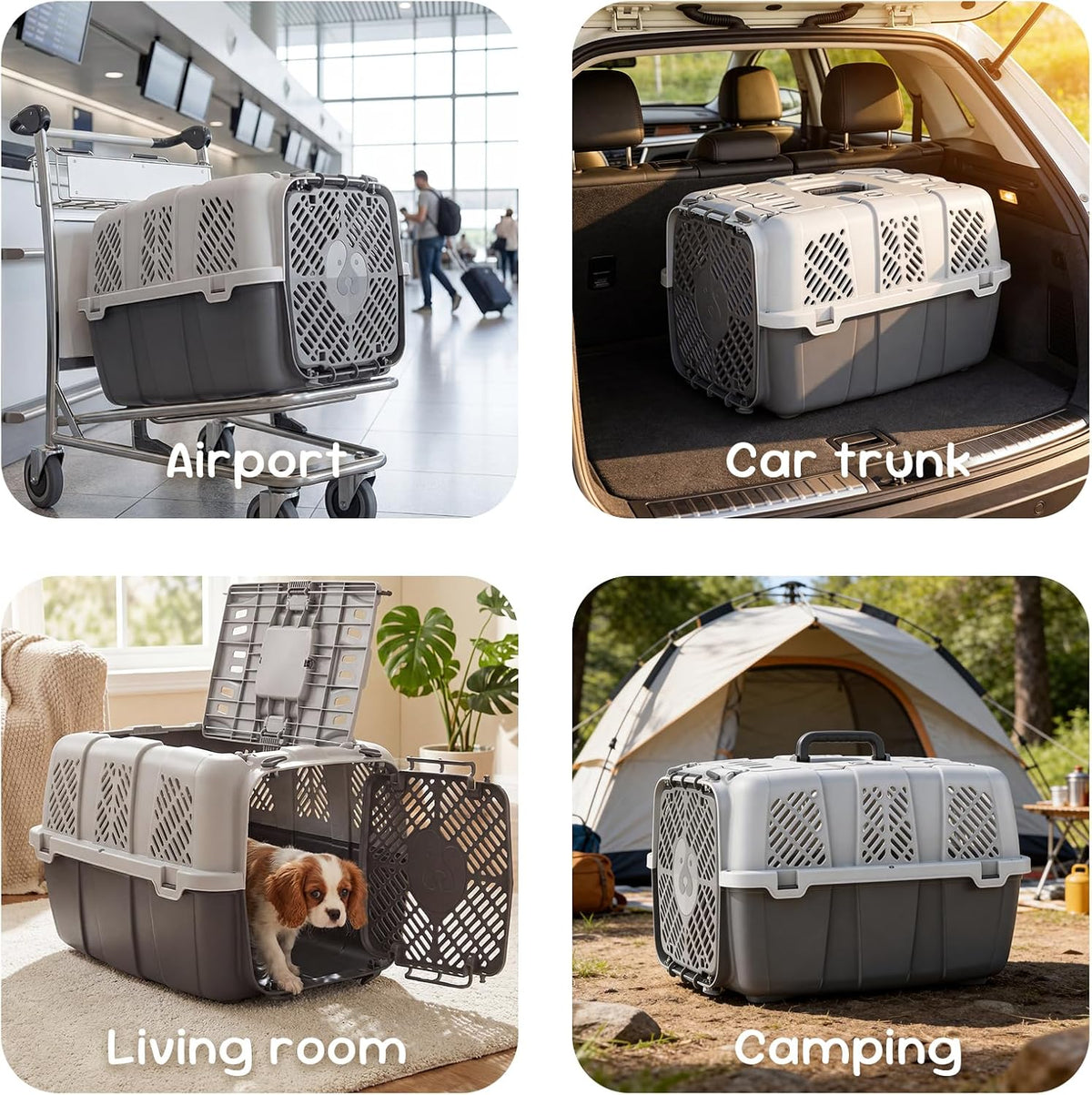 Airline Approved Cat Carrier, Hard Shell Carrier Cat, Top Loading Cat Carrier with Top & Front Dual Door, 360° Ventilation Security Lock for Small Cats and Dogs Grey (Blue)