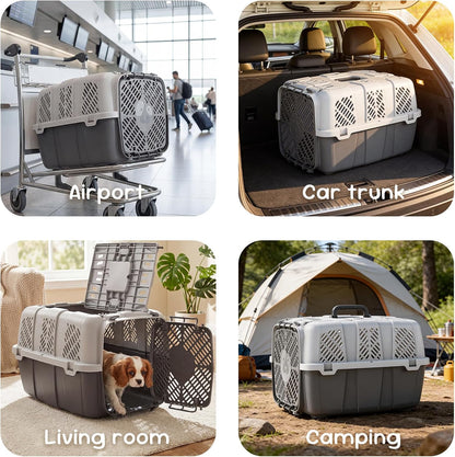 Airline Approved Cat Carrier, Hard Shell Carrier Cat, Top Loading Cat Carrier with Top & Front Dual Door, 360° Ventilation Security Lock for Small Cats and Dogs Grey (Blue)