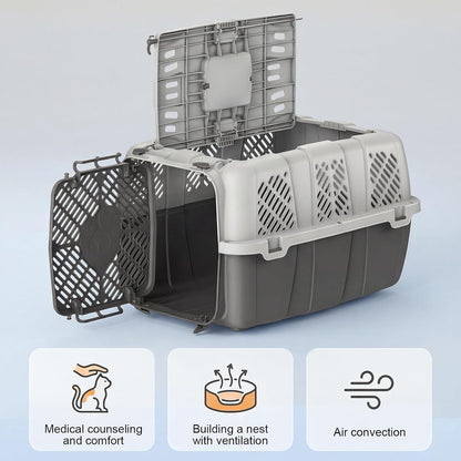 Airline Approved Cat Carrier, Hard Shell Carrier Cat, Top Loading Cat Carrier with Top & Front Dual Door, 360° Ventilation Security Lock for Small Cats and Dogs Grey (Blue)