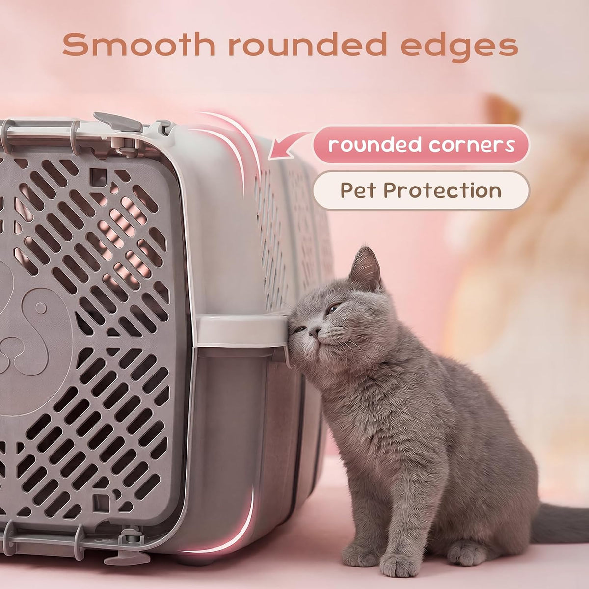 Airline Approved Cat Carrier, Hard Shell Carrier Cat, Top Loading Cat Carrier with Top & Front Dual Door, 360° Ventilation Security Lock for Small Cats and Dogs Grey (Blue)