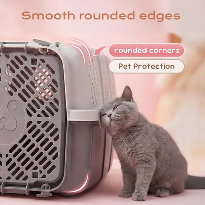 Airline Approved Cat Carrier, Hard Shell Carrier Cat, Top Loading Cat Carrier with Top & Front Dual Door, 360° Ventilation Security Lock for Small Cats and Dogs Grey (Blue)
