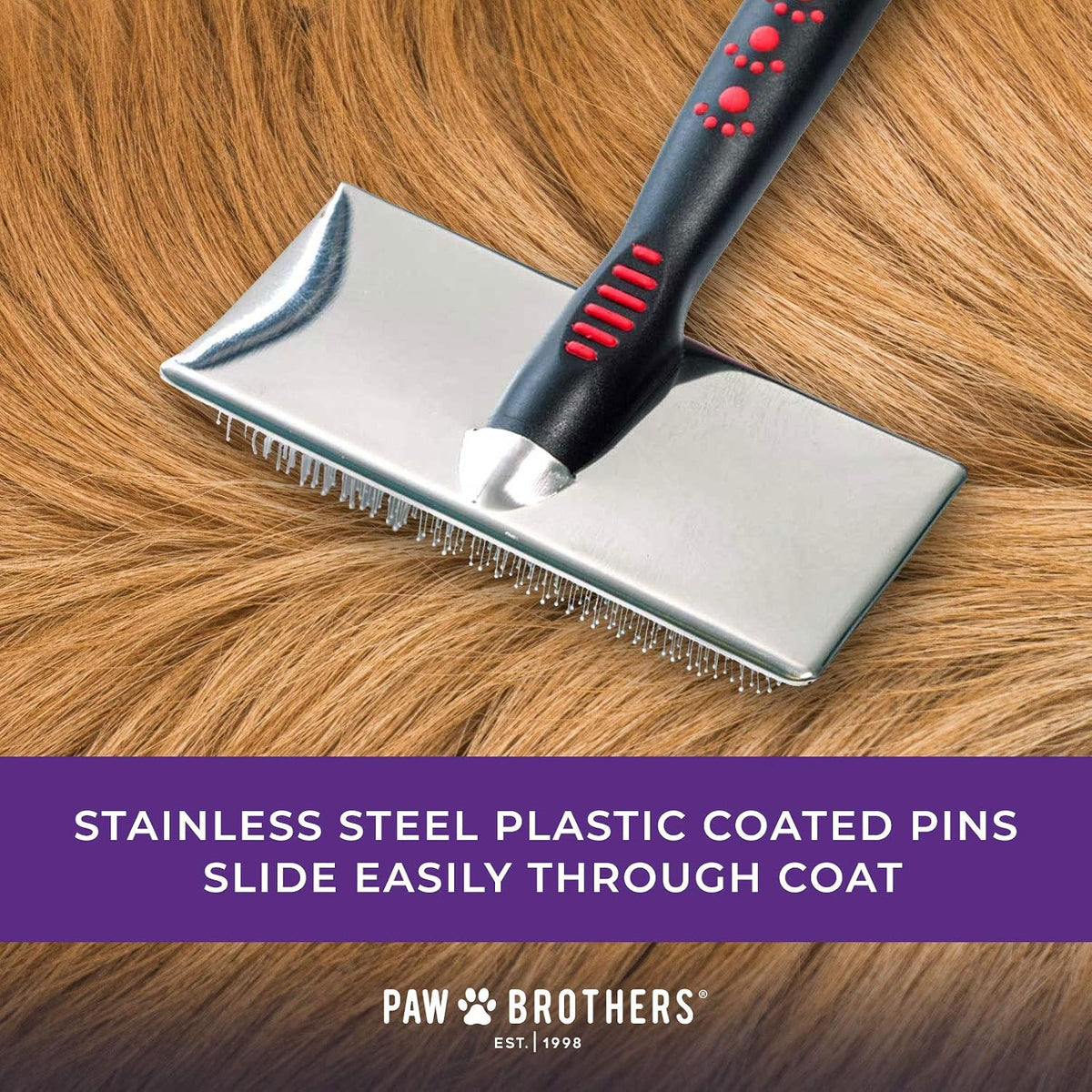Paw Brothers Soft Flat Slicker Brush for Dogs, Grooming Brush Small and Medium Dogs, Coated Tips, Gentle on Skin, Maximum Coverage, Medium