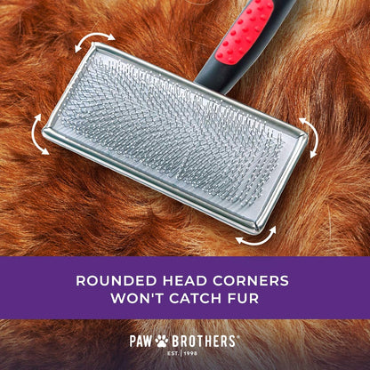 Paw Brothers Soft Flat Slicker Brush for Dogs, Grooming Brush Small and Medium Dogs, Coated Tips, Gentle on Skin, Maximum Coverage, Medium