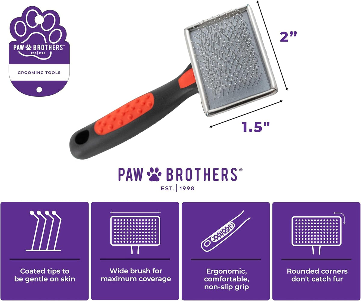 Paw Brothers Soft Flat Slicker Brush for Dogs, Grooming Brush Small and Medium Dogs, Coated Tips, Gentle on Skin, Maximum Coverage, Medium
