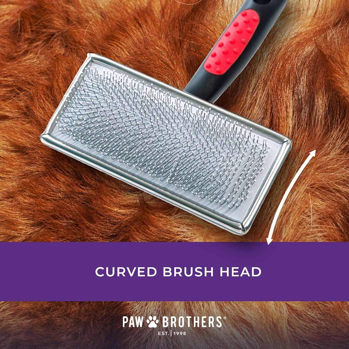Paw Brothers Soft Flat Slicker Brush for Dogs, Grooming Brush Small and Medium Dogs, Coated Tips, Gentle on Skin, Maximum Coverage, Medium