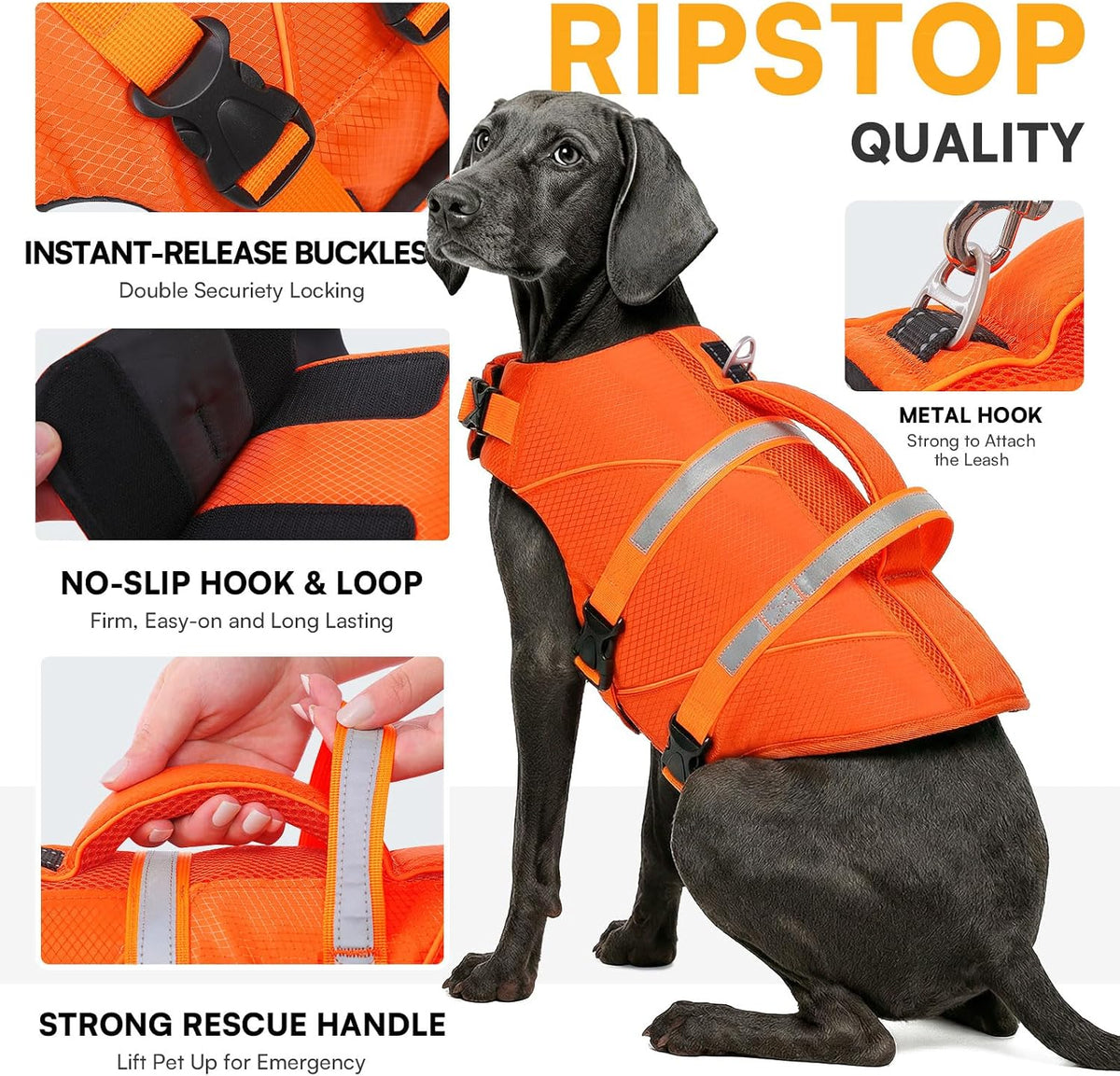 High-Visible Large Dog Life Jackets for Swimming Boating & Beach