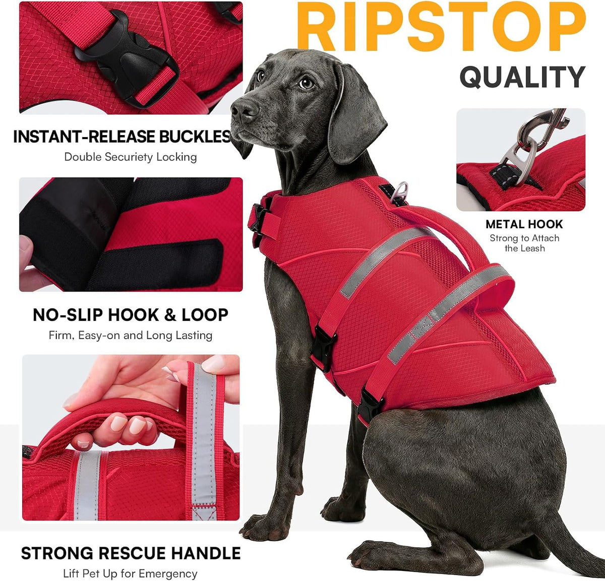 High-Visible Large Dog Life Jackets for Swimming Boating & Beach
