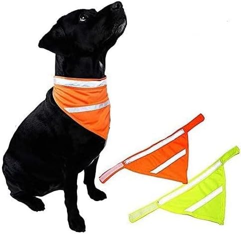 2 Pack Reflective Dog Bandana for Night Safety - High Visibility Adjustable Dog Scarf in Orange/Yellow, Fits Small Medium Large Dogs(Small)