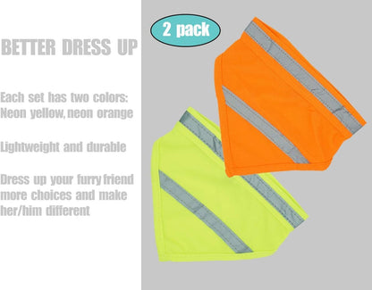 2 Pack Reflective Dog Bandana for Night Safety - High Visibility Adjustable Dog Scarf in Orange/Yellow, Fits Small Medium Large Dogs(Small)