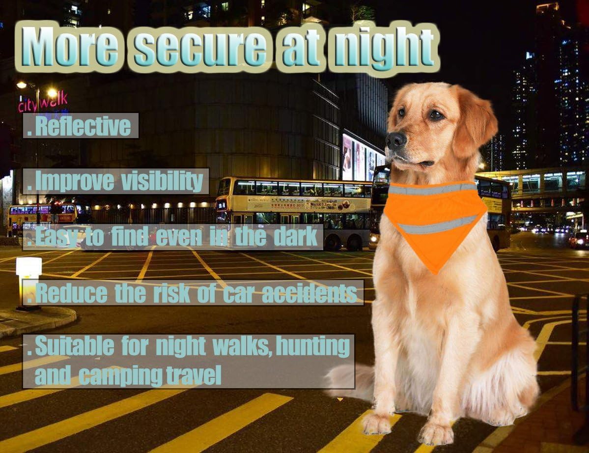 2 Pack Reflective Dog Bandana for Night Safety - High Visibility Adjustable Dog Scarf in Orange/Yellow, Fits Small Medium Large Dogs(Small)