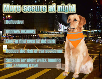 2 Pack Reflective Dog Bandana for Night Safety - High Visibility Adjustable Dog Scarf in Orange/Yellow, Fits Small Medium Large Dogs(Small)