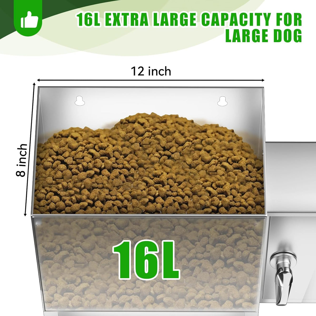 16L Large Automatic Dog Feeder with Timer, Stainless Steel Pet Food Dispenser W/Programmable Feeding Schedule for Large Breed Dogs or Cats