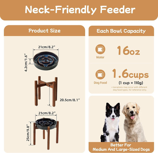 Raised Slow Feeder Dog Bowls, Elevated Dog Bowls Slow Feeder Set