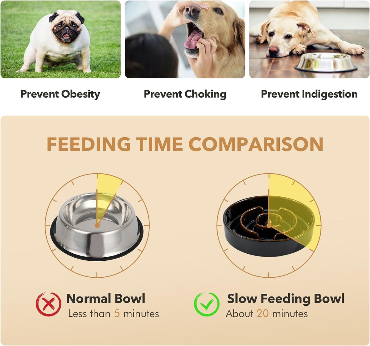 Raised Slow Feeder Dog Bowls, Elevated Dog Bowls Slow Feeder Set
