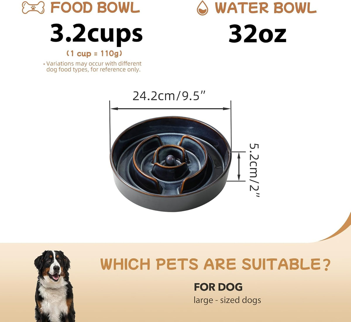 Raised Slow Feeder Dog Bowls, Elevated Dog Bowls Slow Feeder Set