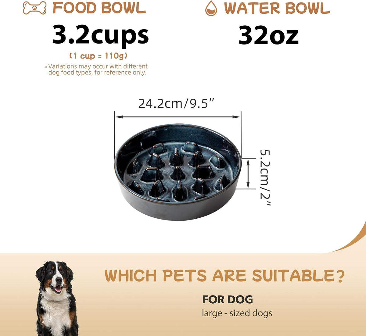 Raised Slow Feeder Dog Bowls, Elevated Dog Bowls Slow Feeder Set