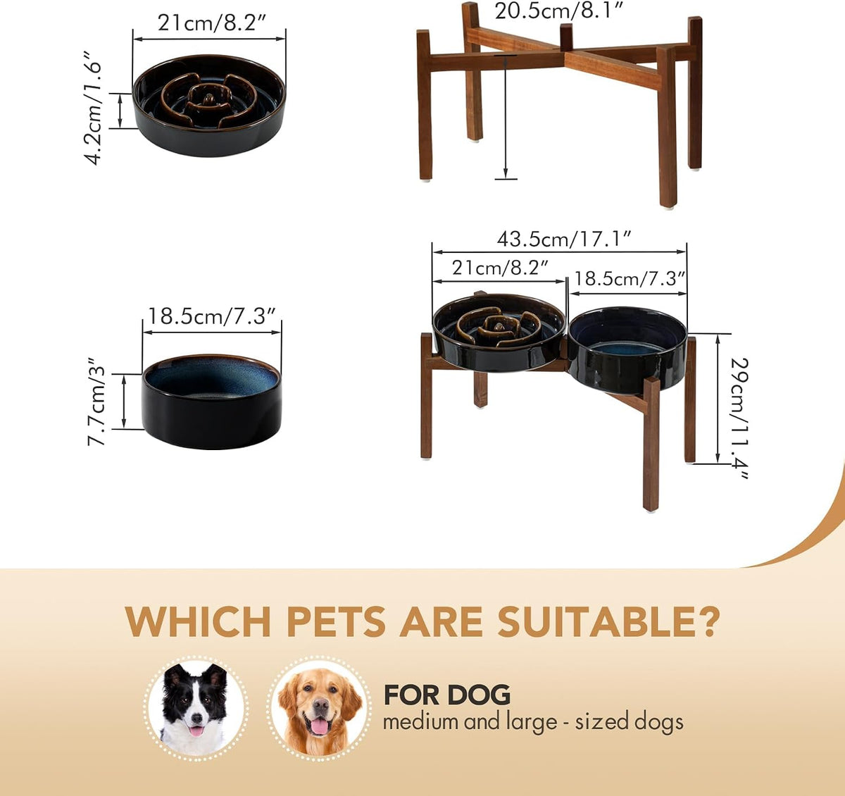 Raised Slow Feeder Dog Bowls, Elevated Dog Bowls Slow Feeder Set