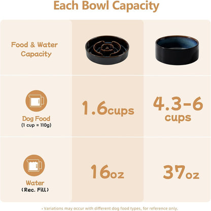 Raised Slow Feeder Dog Bowls, Elevated Dog Bowls Slow Feeder Set