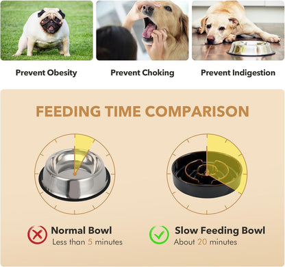 Raised Slow Feeder Dog Bowls, Elevated Dog Bowls Slow Feeder Set