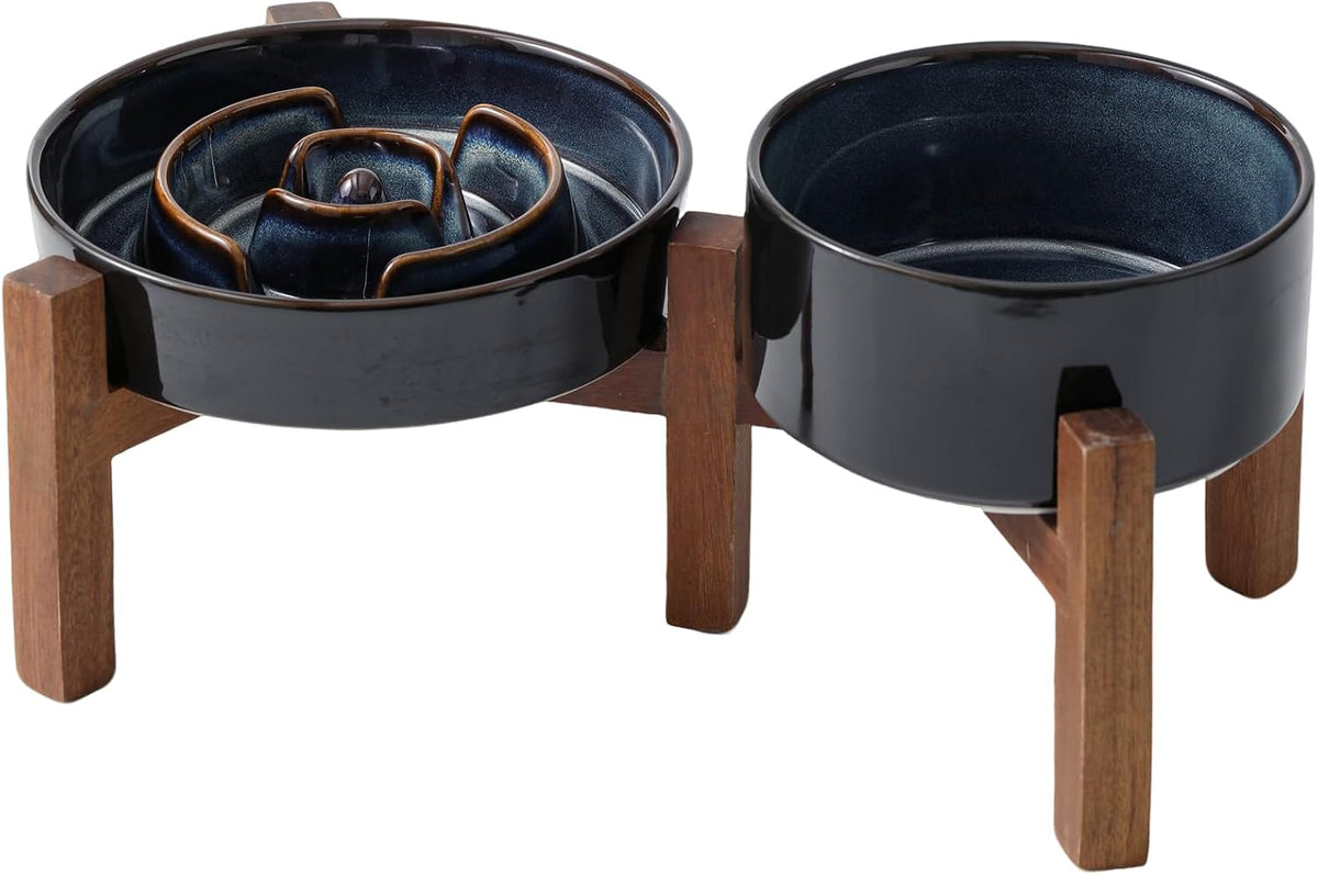 Raised Slow Feeder Dog Bowls, Elevated Dog Bowls Slow Feeder Set