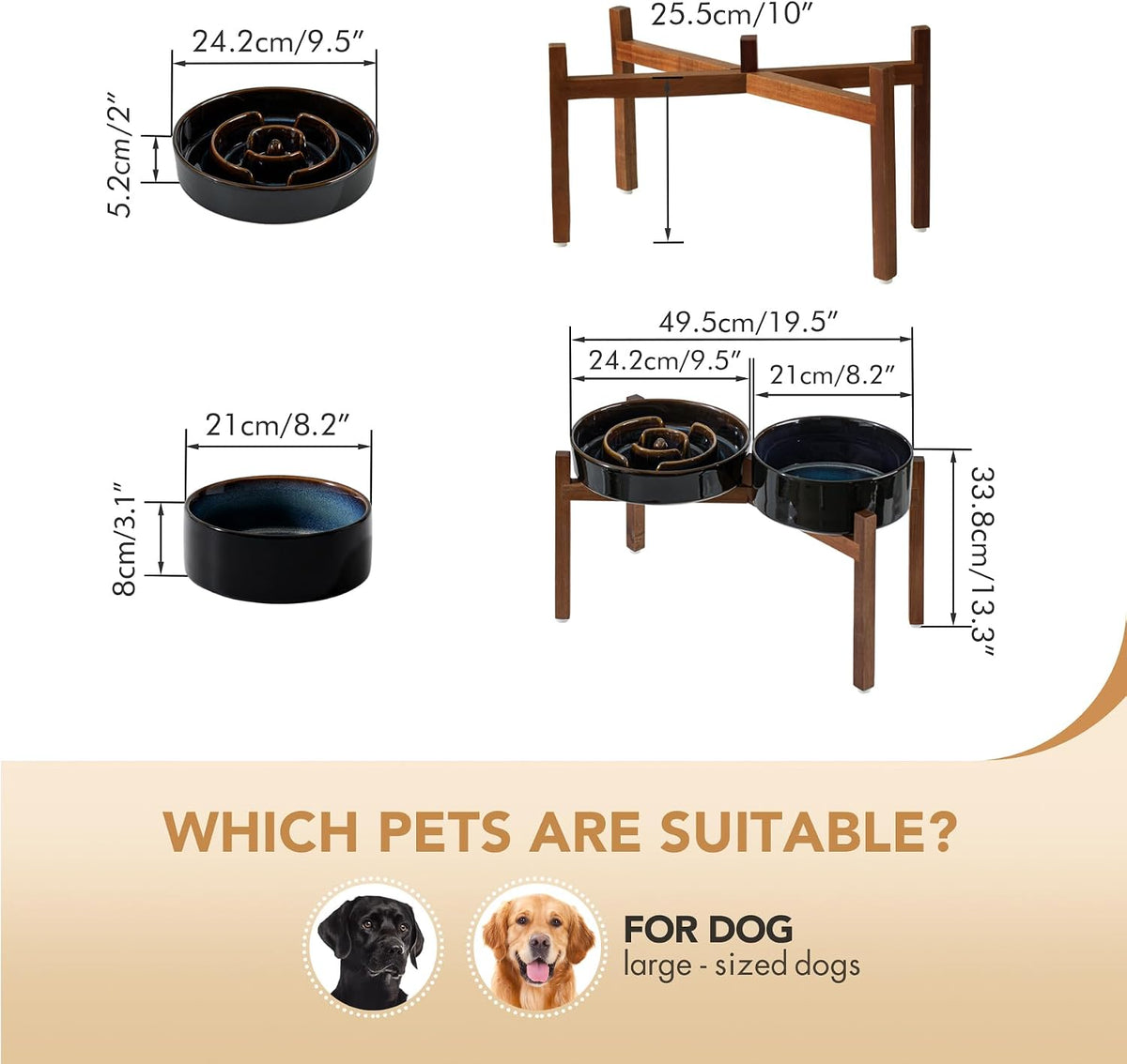 Raised Slow Feeder Dog Bowls, Elevated Dog Bowls Slow Feeder Set