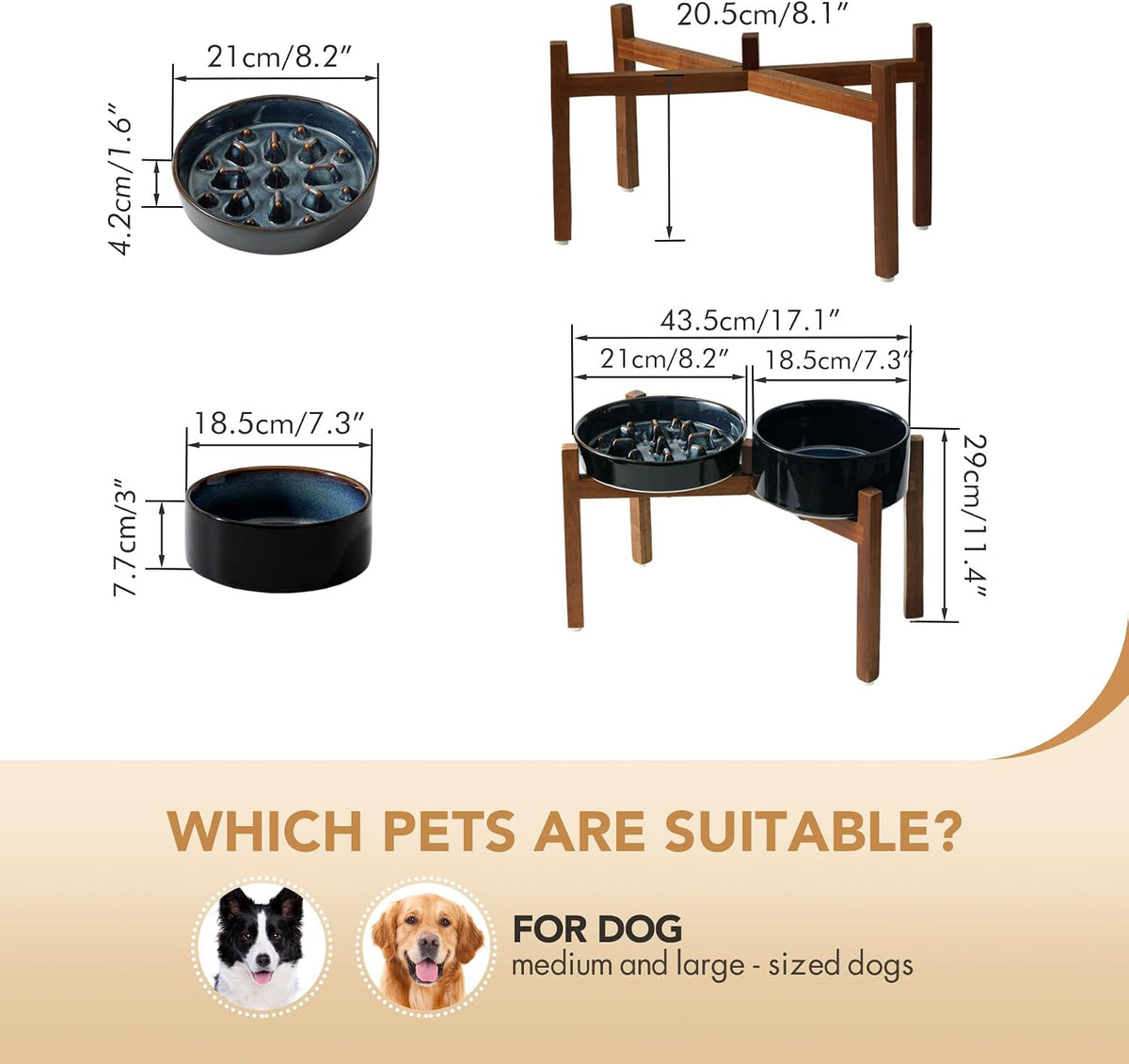 Raised Slow Feeder Dog Bowls, Elevated Dog Bowls Slow Feeder Set