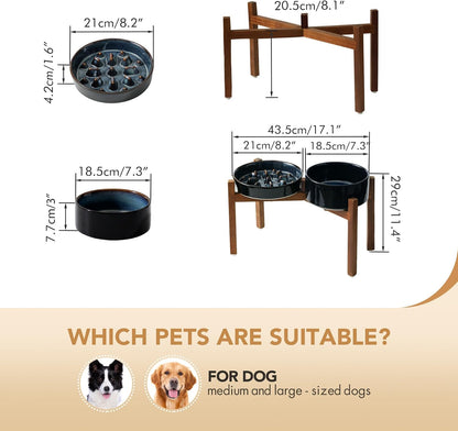 Raised Slow Feeder Dog Bowls, Elevated Dog Bowls Slow Feeder Set