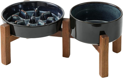 Raised Slow Feeder Dog Bowls, Elevated Dog Bowls Slow Feeder Set