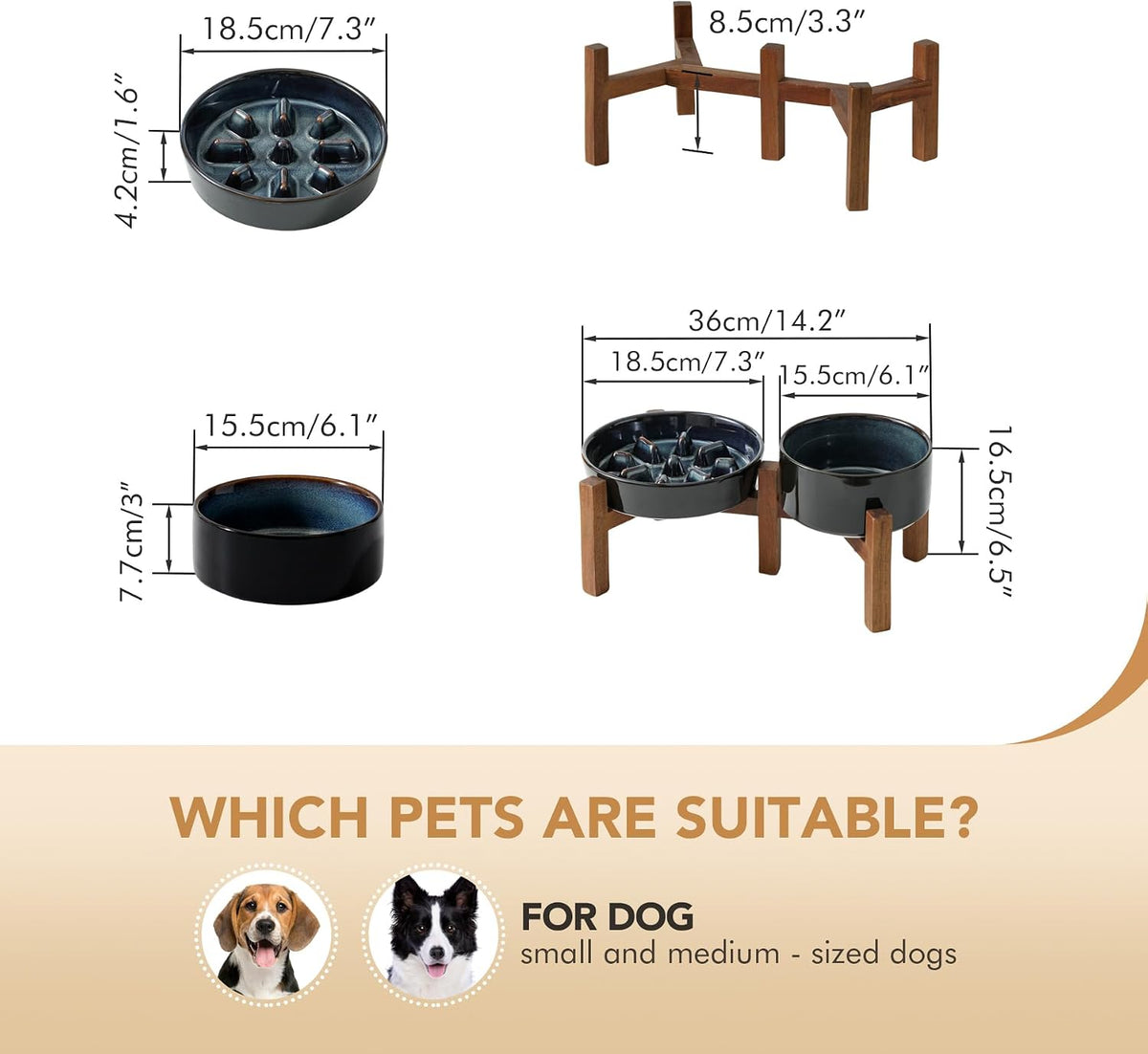 Raised Slow Feeder Dog Bowls, Elevated Dog Bowls Slow Feeder Set