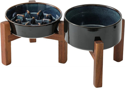 Raised Slow Feeder Dog Bowls, Elevated Dog Bowls Slow Feeder Set